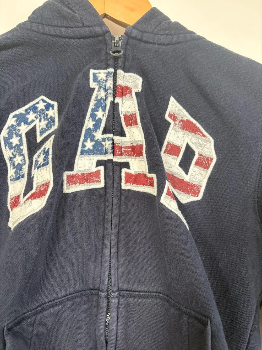 GAP Kids Navy Zip-Up Hoodie with Stars & Stripes, USA Flag Logo Gap Size Medium